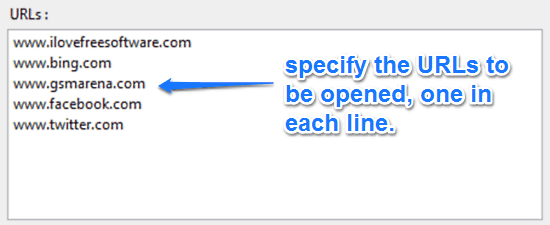list of urls to be opened