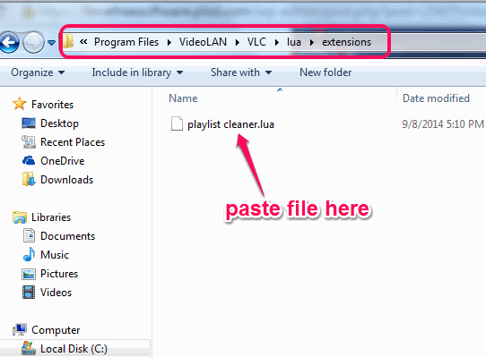 paste lua file to extensions folder