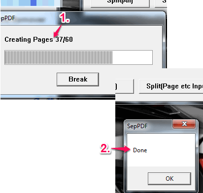 process to split PDF pages completed