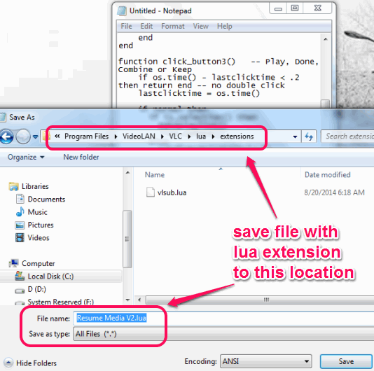 save file with lua extension