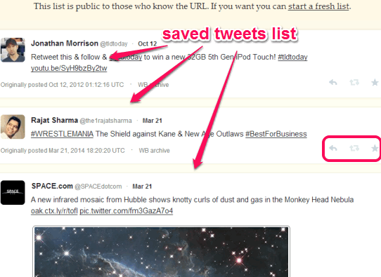 saved tweets list