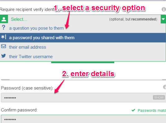 select a security option