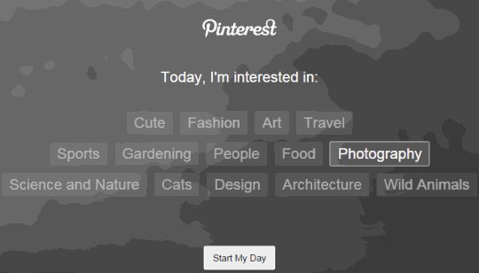 select categories to view Pinterest images in new tab