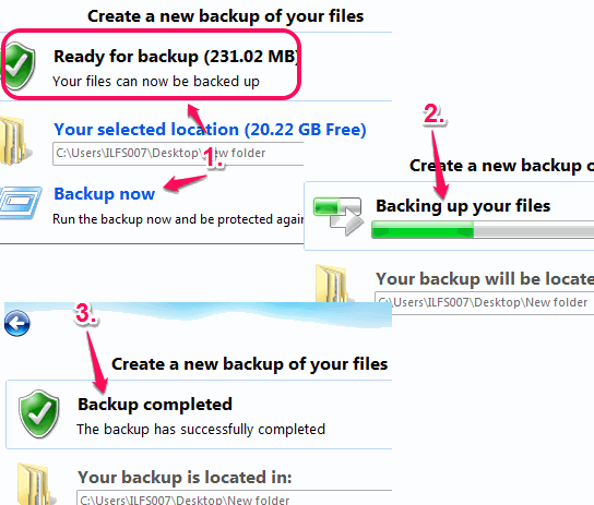 select destination folder and start Firefox backup