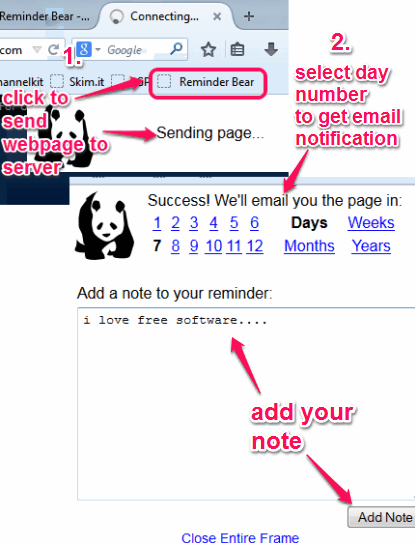 send webpage to server and select day number to receive email notification
