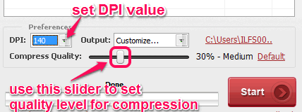 set DPI value and compression quality