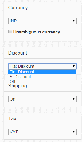 set currency, discount, and tax type