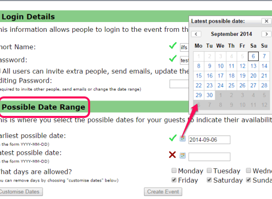 set possible date range