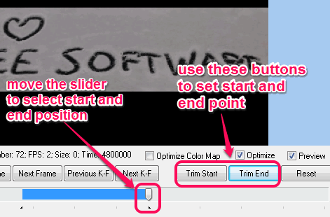 set start and end points in video for conversion