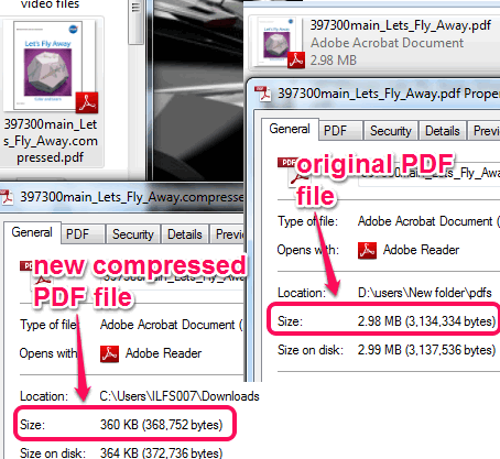 size comparison of original and compressed PDF file