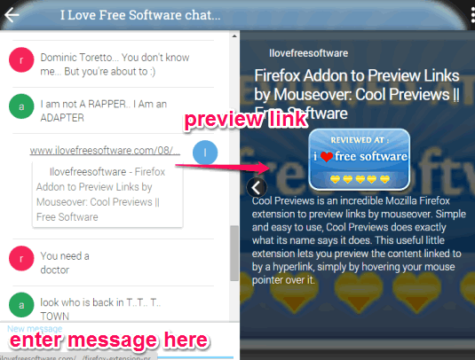 start private chat and preview links within chat room
