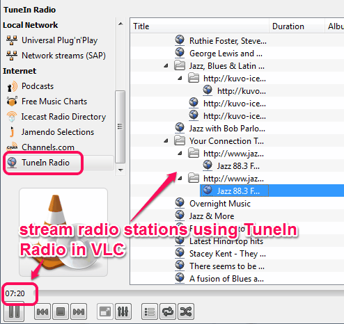 stream radio stations using TuneIn radio in VLC