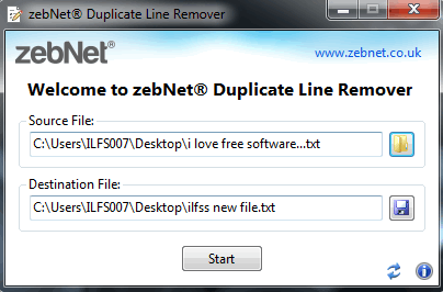 zebNet Duplicate Line Remover- interface