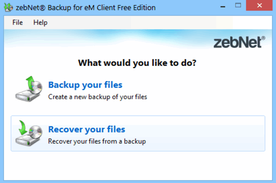 zebnet backup for em client in action