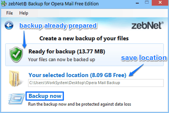 zebnet backup for opera mail backup prompt