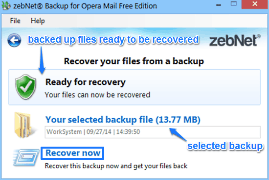 zebnet backup for opera mail recovery prompt