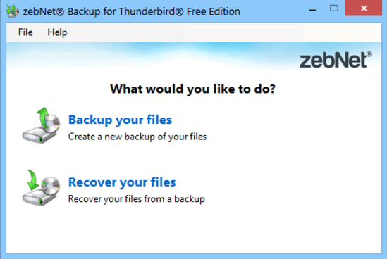 zebnet backup for thunderbird in action
