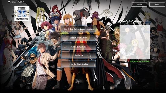 AnimeWatcherX main screen