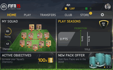 FIFA 15 Ultimate Team Home Screen