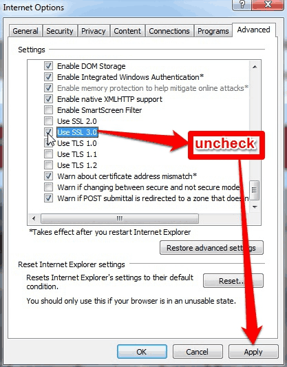 POODLE- Disabling SSL3.0 in IE