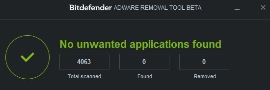 Bitdefender Adware Removal Tool Scan Results 