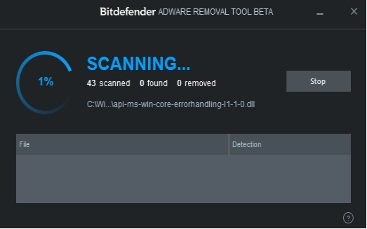 Bitdefender Adware Removal Tool Scanning