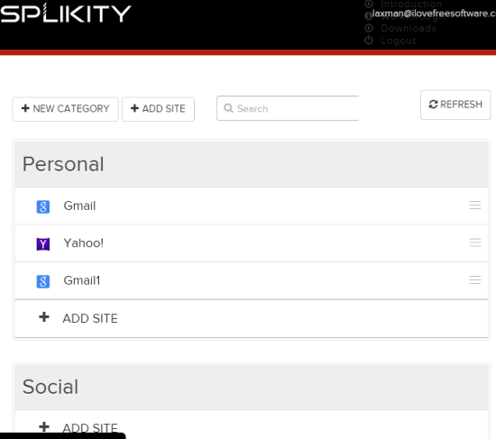 access your Splikity account dashboard to manage saved websites