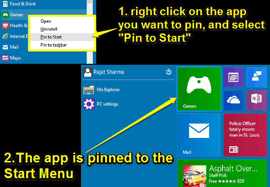 add tiles to start menu