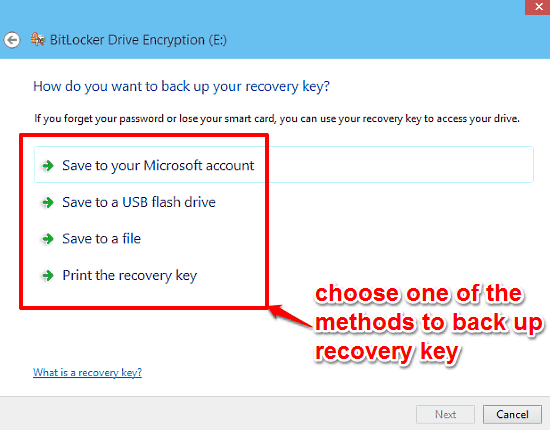 bitlocker encryption save recovery key