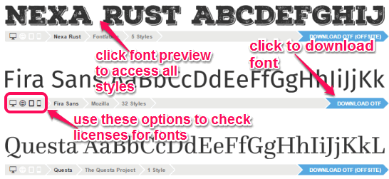 check font license and download to PC
