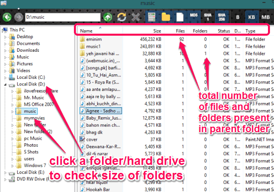 check size of folders and auto count total sub-folders and files