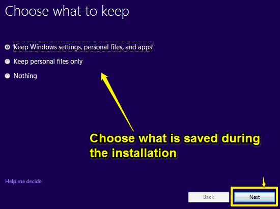 choose what to save windows 10 setup
