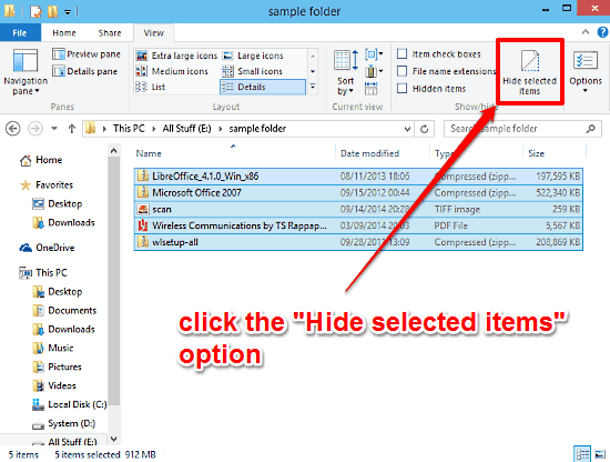 click hide selected items
