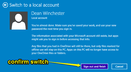 confirm switch to local account