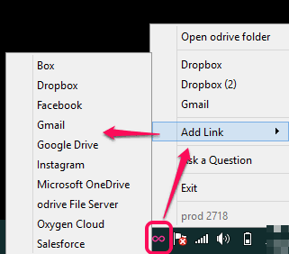 connect account using system tray icon of odrive