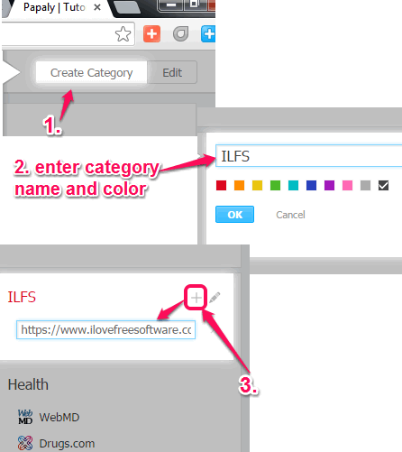 create category and enter webpage URL