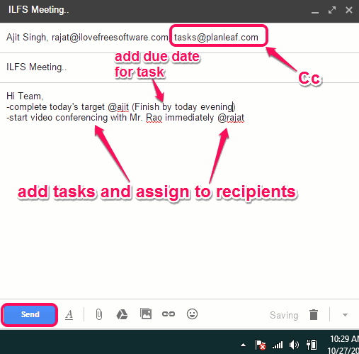 create task list and send to recipients