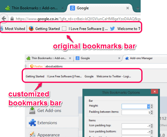 customize bookmarks bar in Firefox