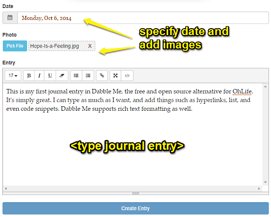 dabbleme create entry