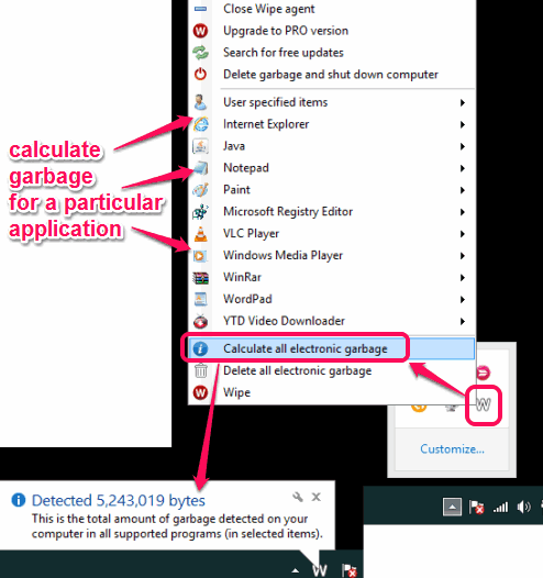 delete temporary files and other garbage using system tray