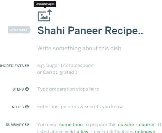 enter title and description of recipe