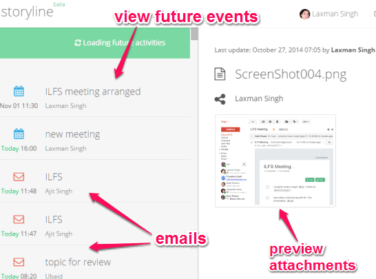 explore emails, preview attachments, and view future events from a single interface