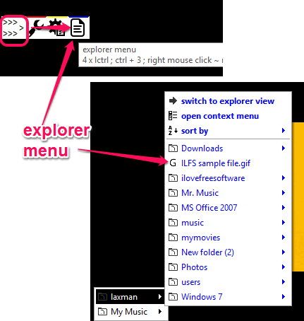 explorer menu