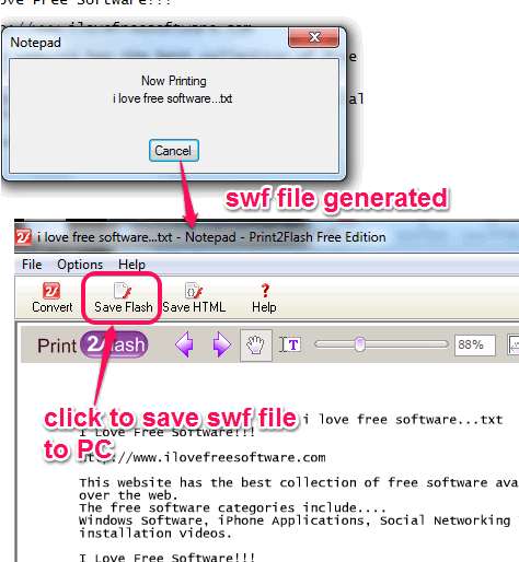 generate swf file and save to PC