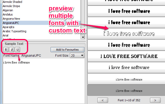 preview multiple fonts together with custom text
