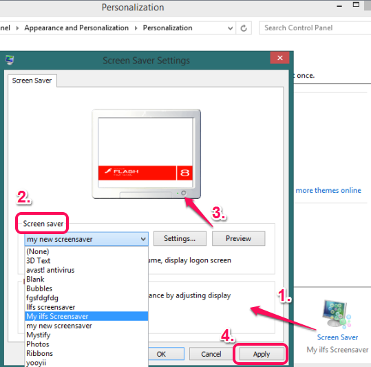 preview screensaver and apply it