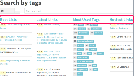 reSRC option to view all latest links, best lists, and tags