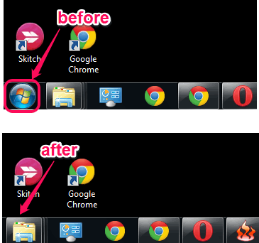 remove start button from Windows taskbar