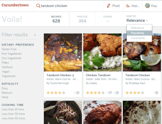 search recipes or cooks and filter results