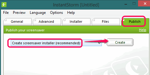 select create screensaver installer option